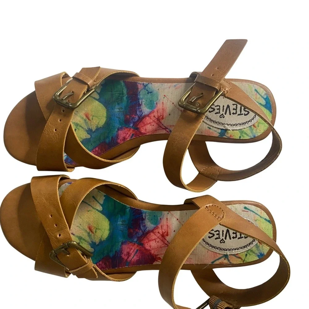 Steve Madden Stevies Groovy Sandals Girls Size 4 Brown Strap‎ Faux Leather